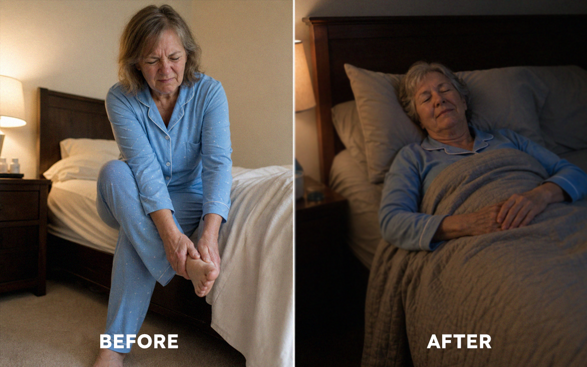 Person sleeping peacefully through the night without burning foot pain